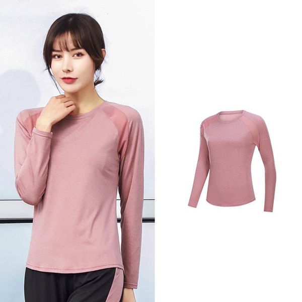 

long-sleeved yoga clothes women's mesh beautiful back loose running fitness sports t-shirts breathable quick drying outfit