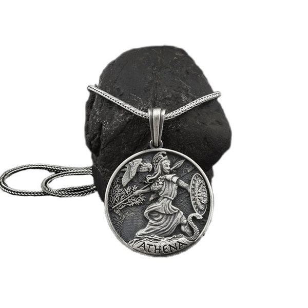 

ancient greek goddess athena pendant necklace for men jewelry chain for man, Silver