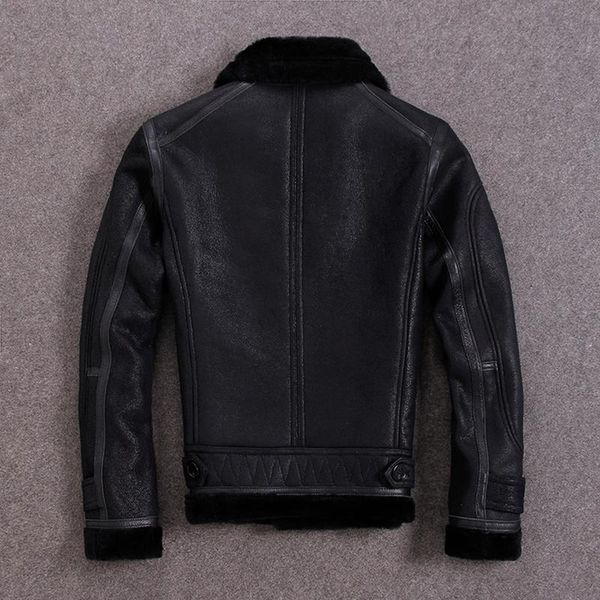 

men's leather & faux winter genuine jacket men sheepskin coat shearling jackets real fur coats warm overcoat m-s-n-9 kj1317, Black