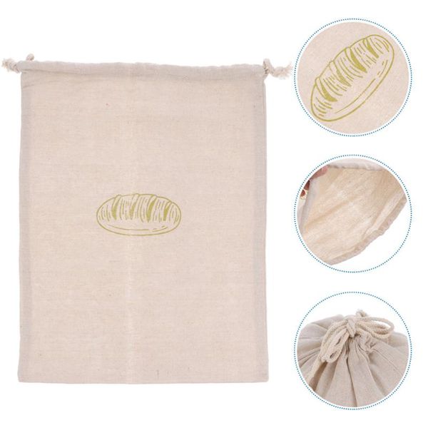 

3pcs linen bread bags reusable drawstring pouches (assorted color) gift wrap
