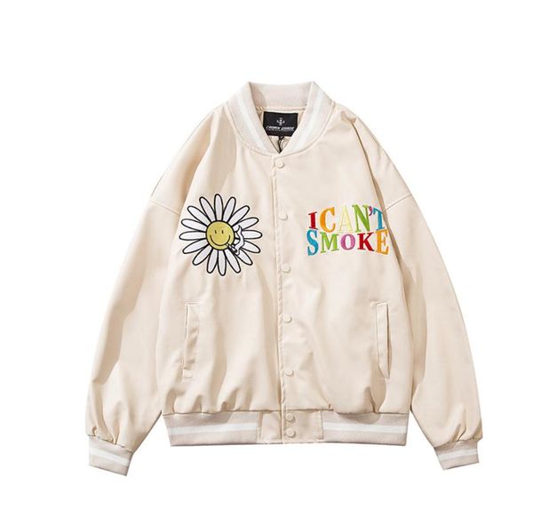 

men's jackets men pu leather patchwork bomber jacket daisy embroidery letter spring and autumn college style baseball 2021, Black;brown