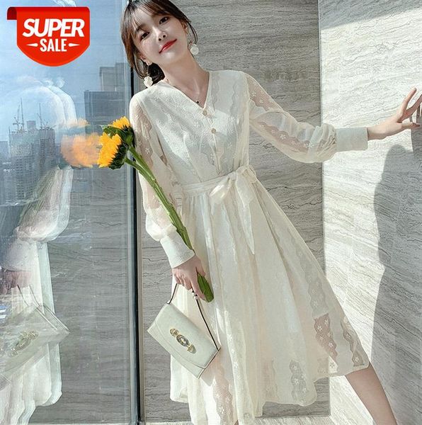 

[nuts] french sweet temperament skirt, waist slimming, v-neck dress women #hs9r, Black;gray