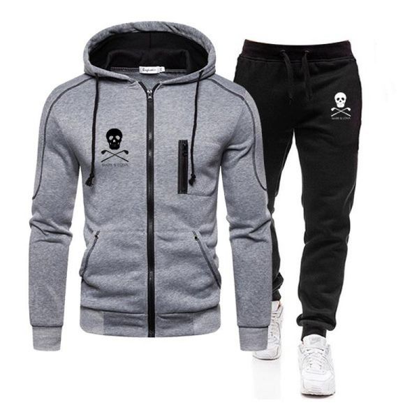

men's hoodies & sweatshirts zipper jacket men sweetshirts suits male tracksuit 2 pieces fashion sport wear, Black