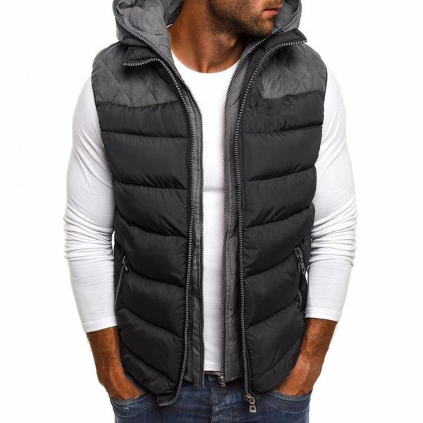 

men's vests winter vest double zipper fake two pieces anti-e color contrast hooded jacket coat for outdoor, Black;white