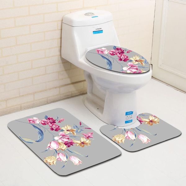 

bath mats flower leaf pattern bathroom decor toilet three-piece set lid cover mat seat anti slip non-slip rug