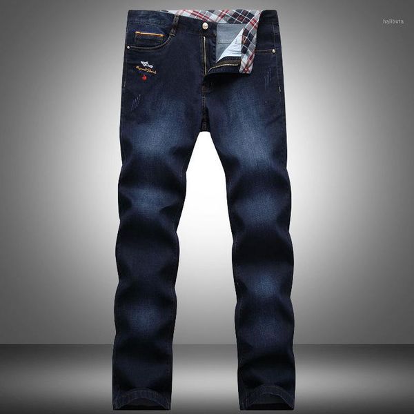

men's jeans 2021 brand fashion male blue slim long trousers business casual thin elastic zipper straight denim men quality pants