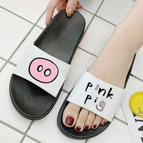 

slippers cute pig women summer shoes woman non-slip eva beach sandals indoor home slipper ladies flip flops, Black