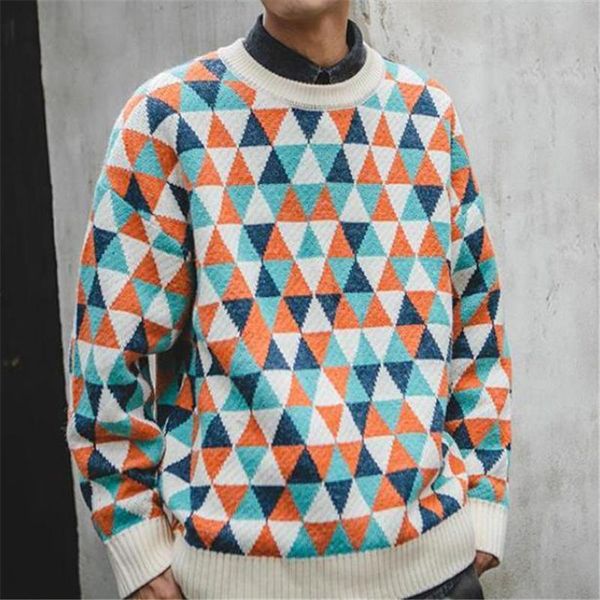 

men's sweaters knitted sweaters, casual wear fashion, diamond pattern hip hop, knitting, round necks, loose shirts, autumn and, White;black