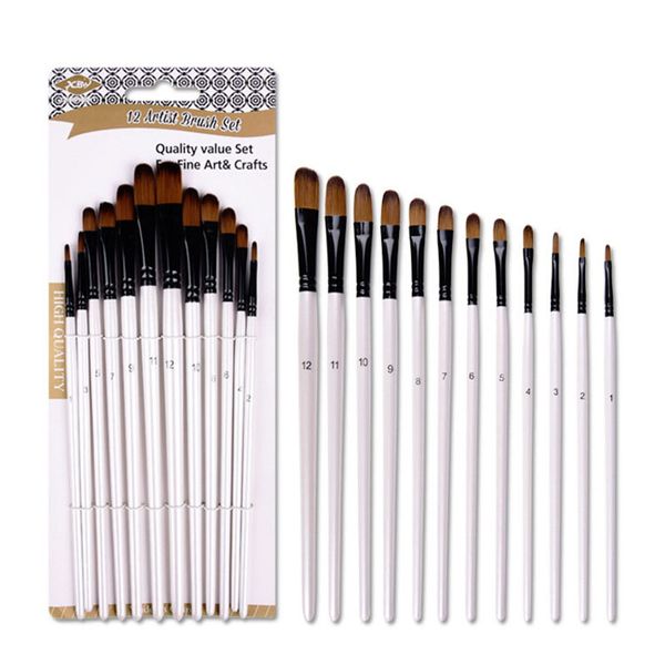 

12 pcs pearl bai double color nylon hair long birch pole oil painting pen nail round watercolor pen affordable set art supplies