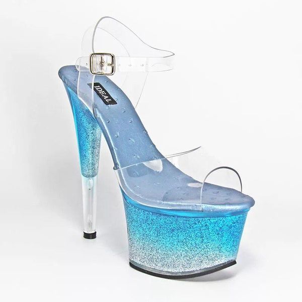 

summer blue 17cm super high heels women sandals fine heel platform crystal shoes woman evening dinner wedding 35-43, Black
