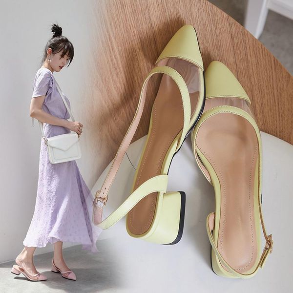 

dress shoes ymechic 2021 fashion light green pink patchwork transparent chunky heels pointed toe slingback party ladies pumps, Black