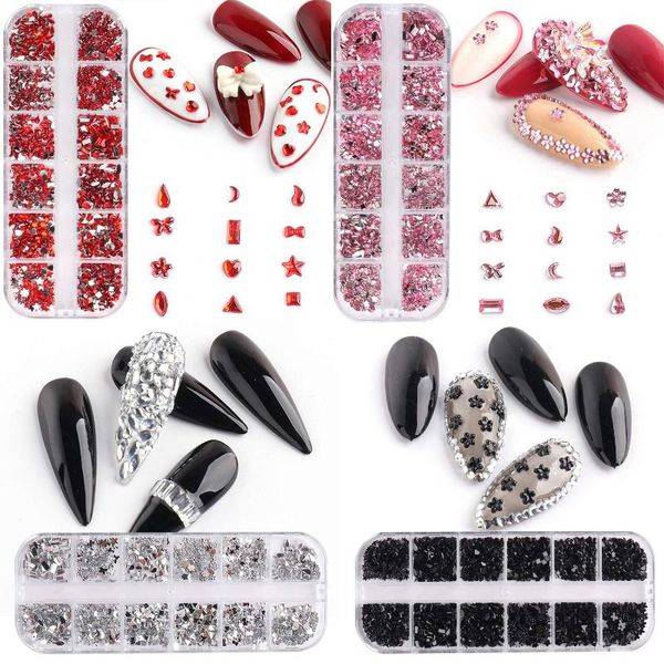 

nail art decorations diy 12grids glitters sparkly flakes sticker ab crystal rhinestone resin sequins, Silver;gold