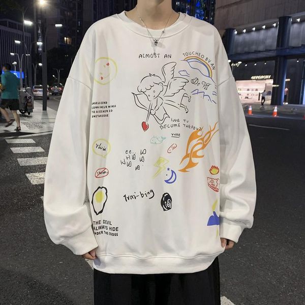 

men's hoodies & sweatshirts autumn spring 2021 sweatshirt white loose hip hop punk pullover streetwear casual fashion clothes oversize, Black