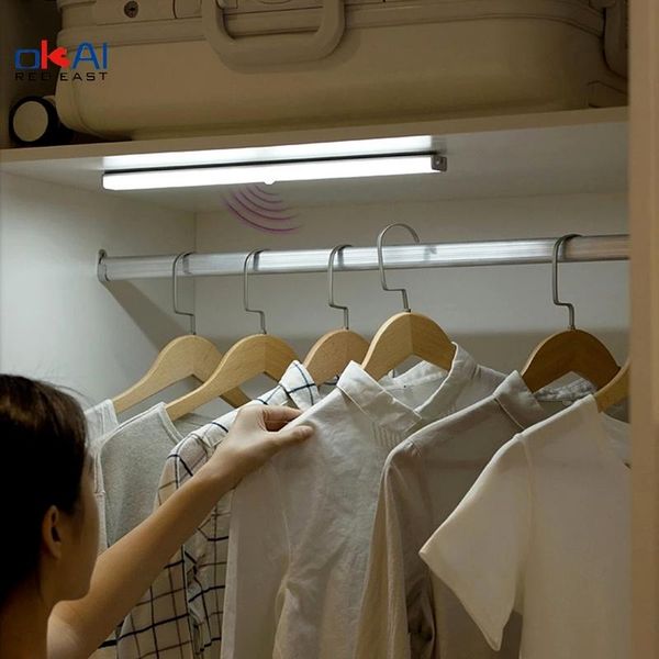 

6/10 led cabinet light magnetic strip closet night lamp with motion sensor for kitchen bedroom home lighting.
