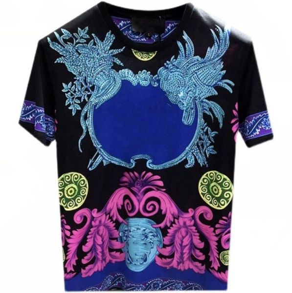 

2021 spring/summer fashion round collar men's t-shirt, classic baroque style personality unique men wear, breathable print short sleeve, White;black