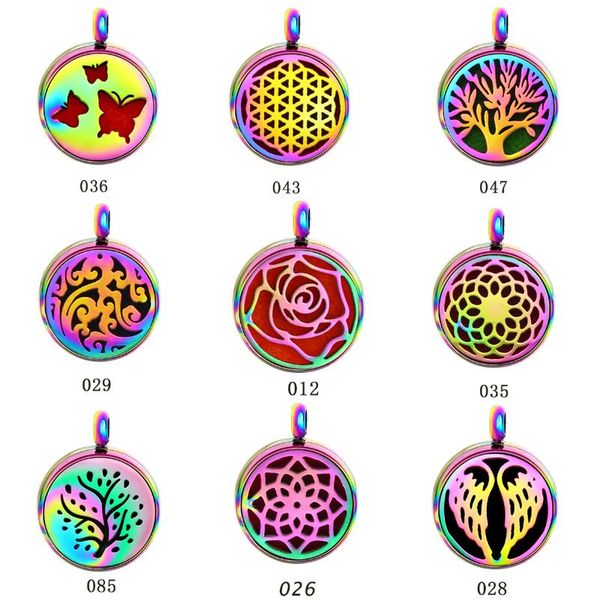 

charms wholesale diffuser necklace for women stainless steel jewelry rainbow color 12mm essential oil perfume locket pend, Bronze;silver