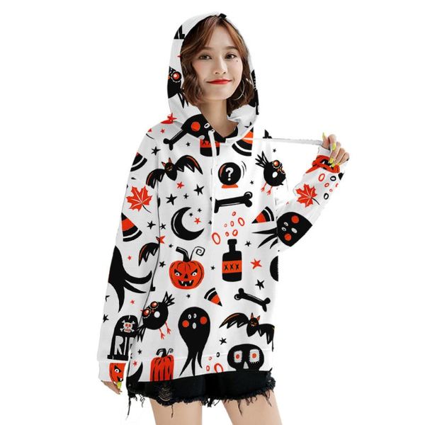 

women's hoodies & sweatshirts harajuku autumn women halloween pumpkin print long-sleeved hooded sweatshirt casual blouse pullover, Black