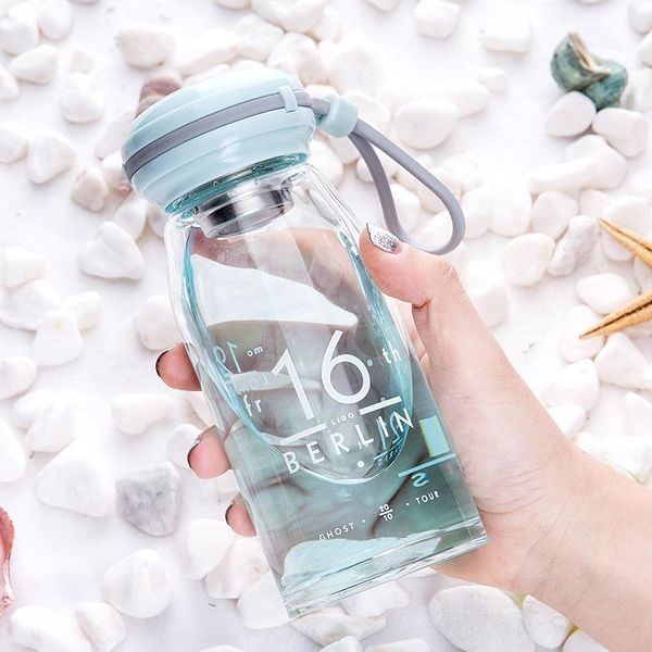

water bottle 450ml glass drink portable leak-proof shaker heat resistant sport drinkware cute macarons color cup