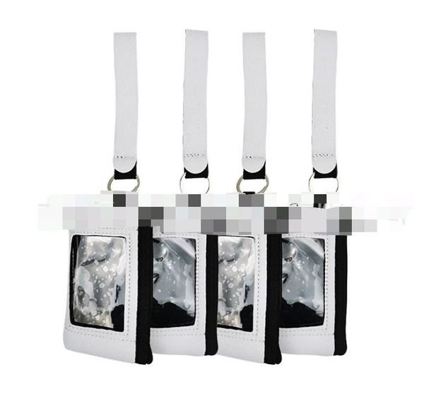 

2021 new sublimation blank credit card holder slot wallets thermal heat transfer print neoprene purse with lanyard wristlet wallets handbags, White
