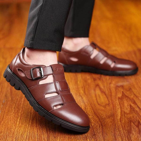 

sandals 2021 summer men breathable business casual shoes soft roman beach water for big size, Black