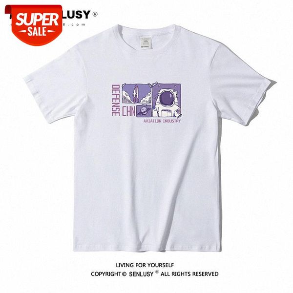 

t-shirt men's short-sleeved round neck white combed cotton loose astronaut men and women sports leisure simple compassionate shirt #1b1, White;black