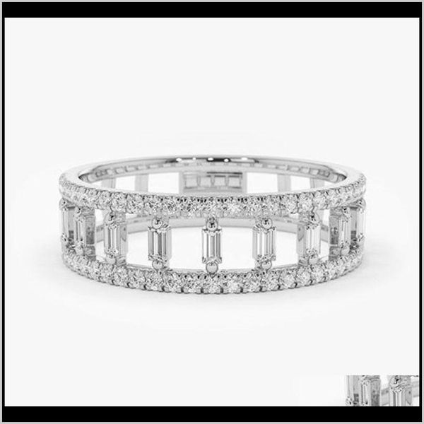 

drop delivery 2021 elegant women wedding band jewelry hollowed-out rec cubic zirconia quality shiny girl fashion versatile rings mzg2q, Slivery;golden