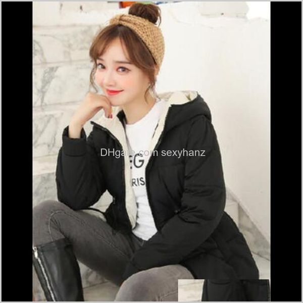 

down parkas coats womens clothing apparel drop delivery 2021 winter women fashion hooded outerwear long sleeve color block slim lady front z, Black