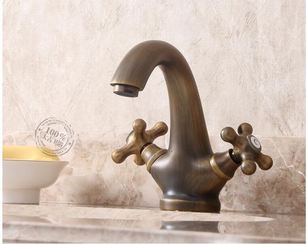 

european style antique faucet, bronze table basin double handle, single hole, all copper cold and water bathroom sink faucets