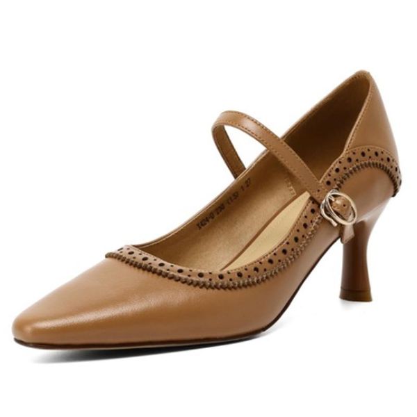 

dress shoes 2021 spring concise women shallow genuine oeather loafers office lady working thin heels pumps for, Black