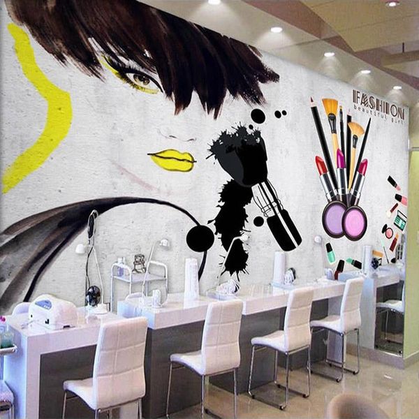 

wallpapers custom 3d po wallpaper cement wall fashion hand painted cosmetic beauty shop decoration painting mural papel de parede