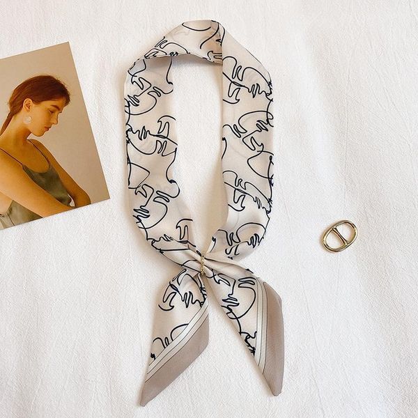 

scarves 2021 silk scarf women fashion hijab office lady neckerchief foulard femme hair tie bandana brand, Blue;gray