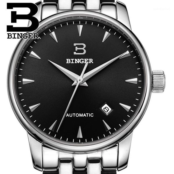 

switzerland watches men 18k gold wristwatches binger business mechanical full stainless steel b5005a-3, Slivery;brown
