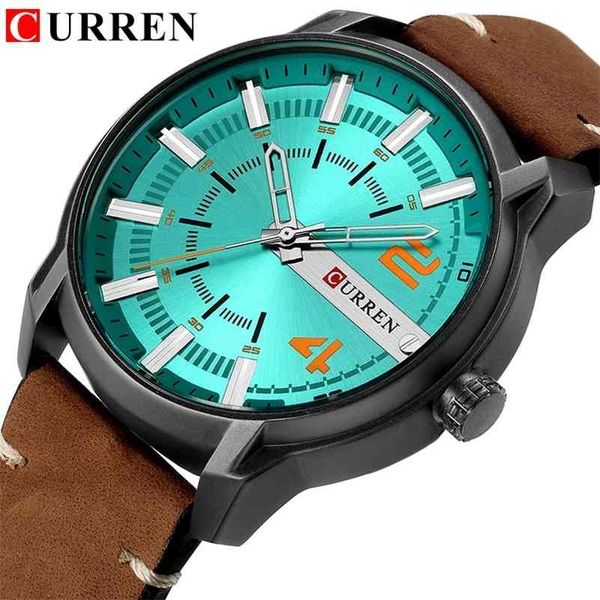 

curren leather watch men waterproof quartz watch male analog date casual sport clock relogio masculino 210517, Slivery;brown