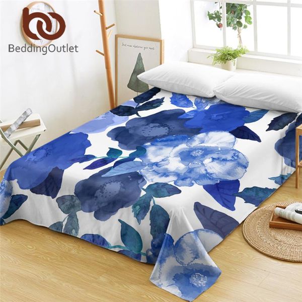 

sheets & sets beddingoutlet flowers bed sheet watercolor art flat leaf bedspreads 1-pc blue bedlinen drap de lit dropship