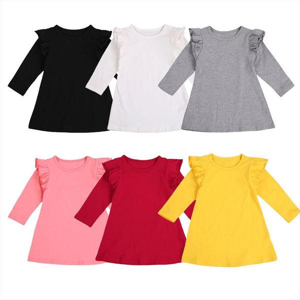 

1 7y toddler kids baby girl dresses girls solid casual ruffle dress clothes cute long sleeve autumn, Red;yellow
