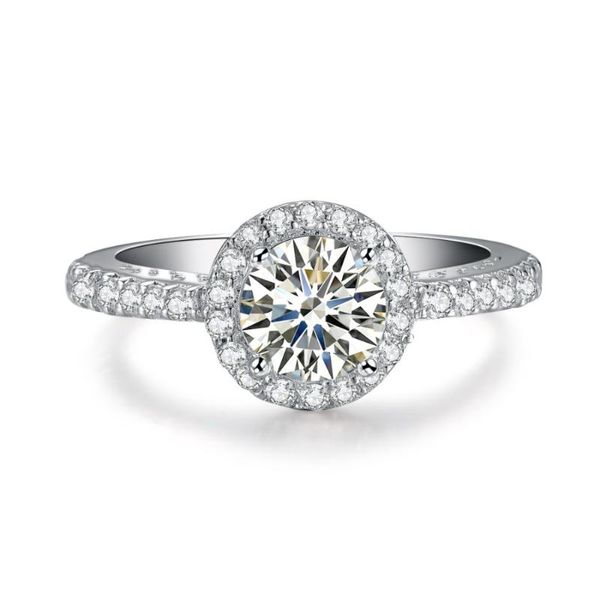 

cluster rings elegant 1ct diamond ring real 925 sterling silver proposal white gold color arrival jewelry, Golden;silver