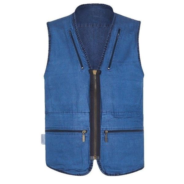 

men's jackets vest man large middle jeans multi pocket shoulder, Black;brown