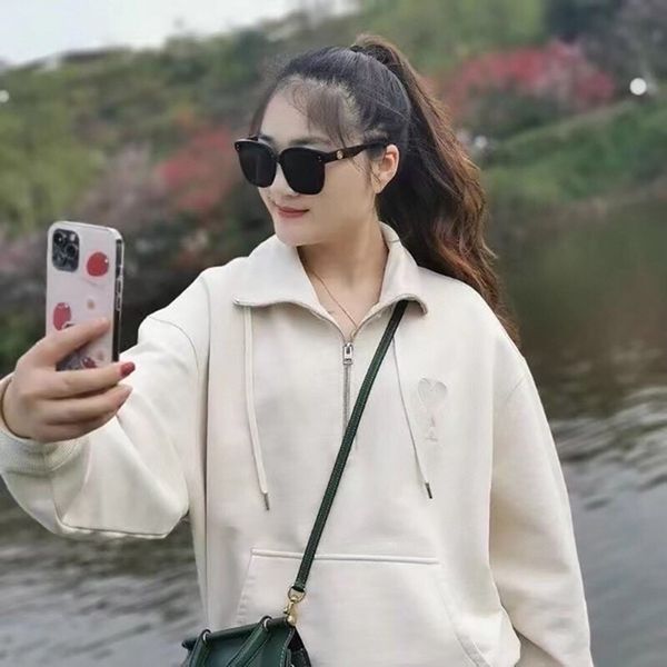 

luxury brand hoodie korean chao brand am + love embroidery semi zipper small high collar men's and women's lovers' sweater, Black