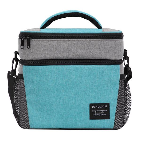 

bag organizer adults double-deck large capacity lunch soft oxford cloth school side pockets picnic insulated leak proof office portable, Blue;pink