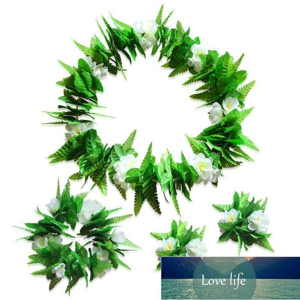 Ghirlande di fiori decorativi 4 pezzi / set Ghirlanda hawaiana verde Ghirlanda di foglie artificiali Collana Bracciale Abito operato Festa di nozze Spiaggia delle Hawaii Esperto di prezzi di fabbrica