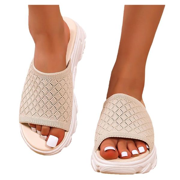

slippers women's shoes 2021 breathable comfort sneakers women mesh platform lace up white non slip casual half, Black