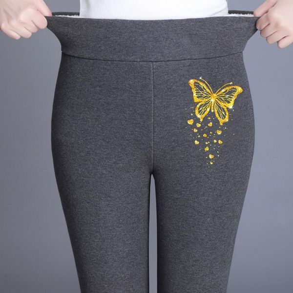 

women's leggings winter women warm thick plus velvet high waist compression super stretch pencil pant, Black