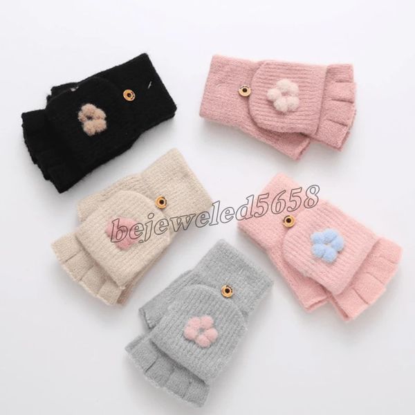 

soft fingerless flip gloves winter warm wool touchscreen gloves flap cover women men knitted comfortable exposed finger mittens, Blue;gray
