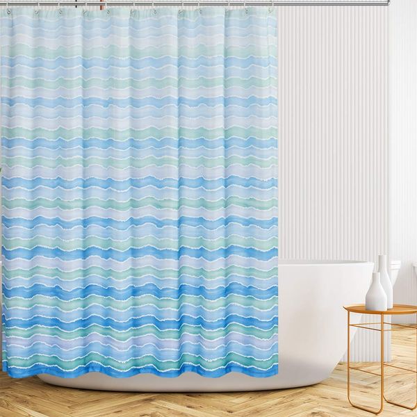 

fabric shower curtain, 72-inch art painting multi color neutral watercolor wave striped abstract bathroom shower curtain sets,