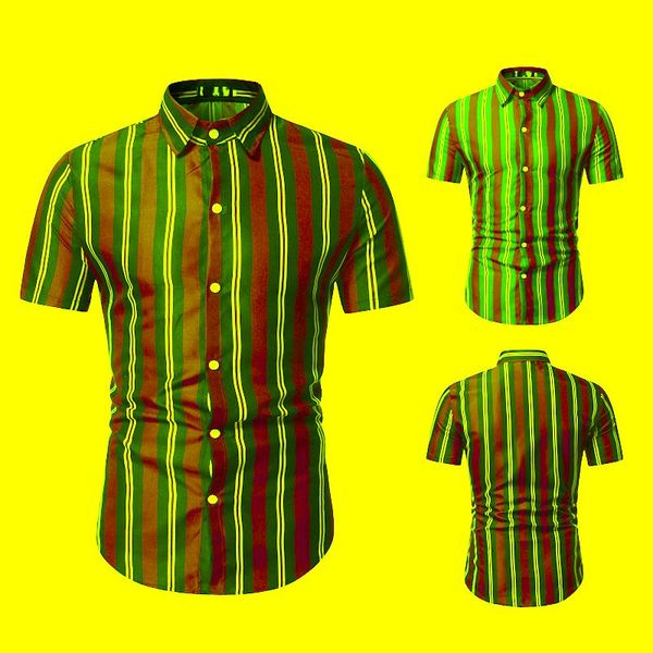 

an& stripe men shirt summer fashion shirts mens breathable striped turn down collar short sleeve loose casual 2021 men's, White;black