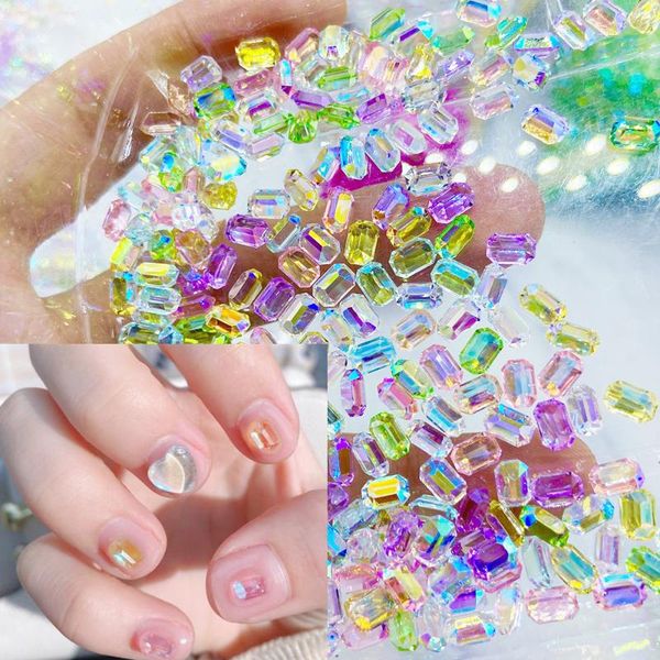

nail art decorations colorful resin rectangular crystal block 3d jewelry fashion shiny charming diy manicure accessorie, Silver;gold