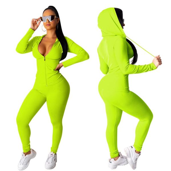 

two piece dress women's tracksuit sets 2 pieces sportwear suit solid long sleeve hooded jacket coats and fitness pant wdc3913, White