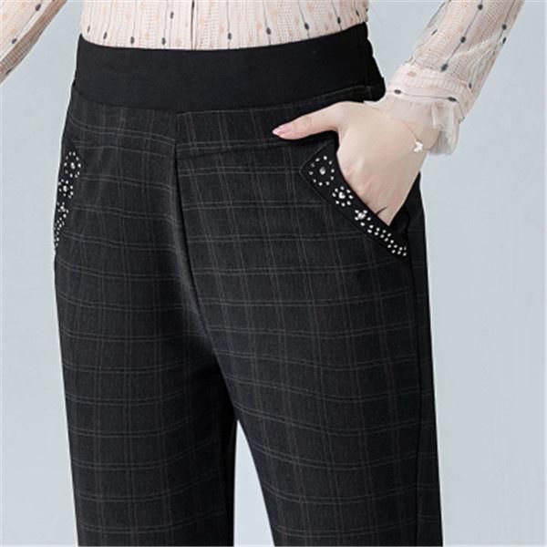 

women's pants & capris plus size 5xl 6xl middle-aged women elastic high waist casual atumn trousers loose winter warm straight ah173, Black;white