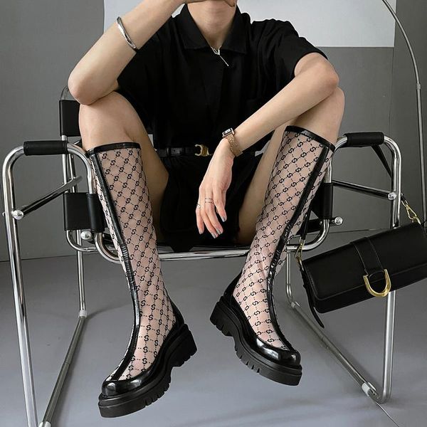

boots spring autumn modern shoes women thick bottom high heels air mesh elegant female for, Black
