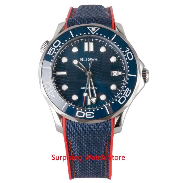 

wristwatches bliger 41mm miyota automatic mechanical mens watch rubber strap luminous waterproof clock calendar wristwatch men, Slivery;brown